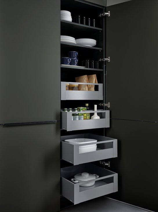 Küchenhochschrank in der Farbe ewe nanoo® granitgrau mit Schubladen